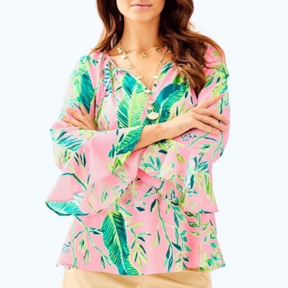Lilly‎ Pulitzer Willa Flounce Sleeve Blouse - Small